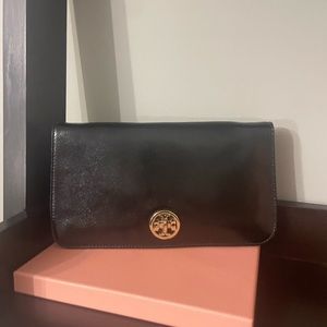 Tory Burch authentic black patent leather clutch or crossbody with chain